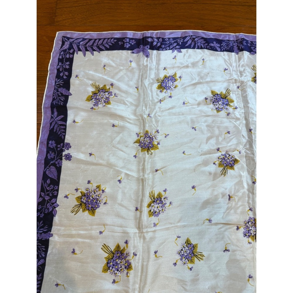 Jo Copeland Floral Bouquet Scarf Coquette 1960s | Purple Cream | 35" Square - Picture 6 of 10